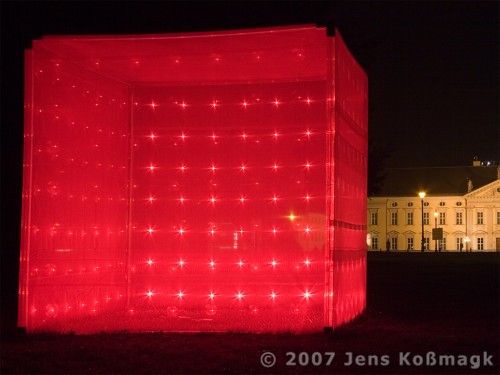 Red Color Cube In Front Of Bellevue Castle